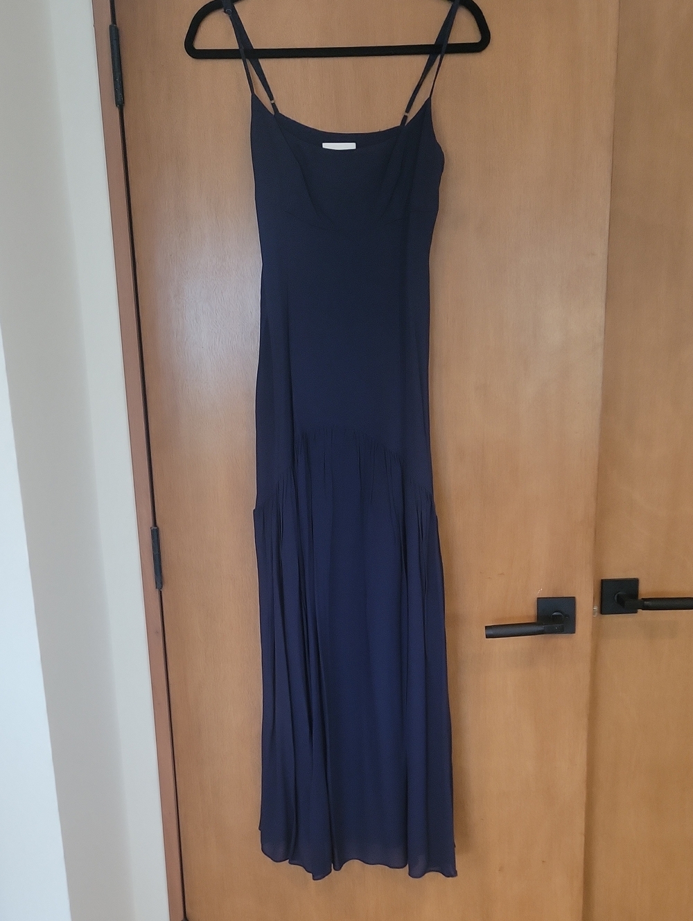 Reformation Navy Spaghetti-Strap Maxi Slip Dress